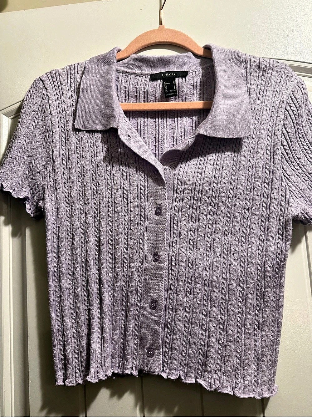Forever 21 Ribbed Collared Button Front Top in Purple Like New